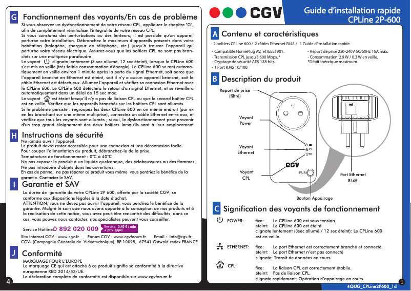 Page n°1 - Manuel utilisateur CGV CPLine 2P-600