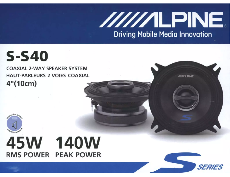 Page 1 de la notice Manuel utilisateur Alpine S-S40