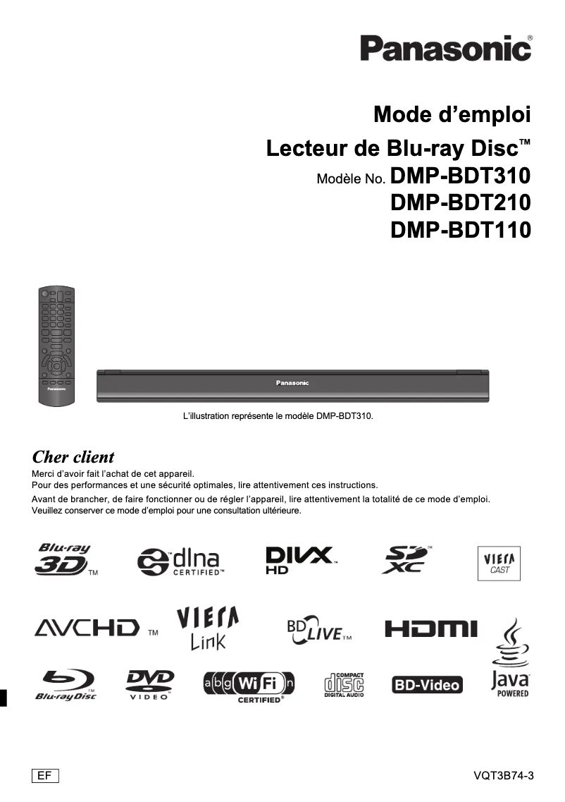 Page 1 de la notice Manuel utilisateur Panasonic DMP-BDT310