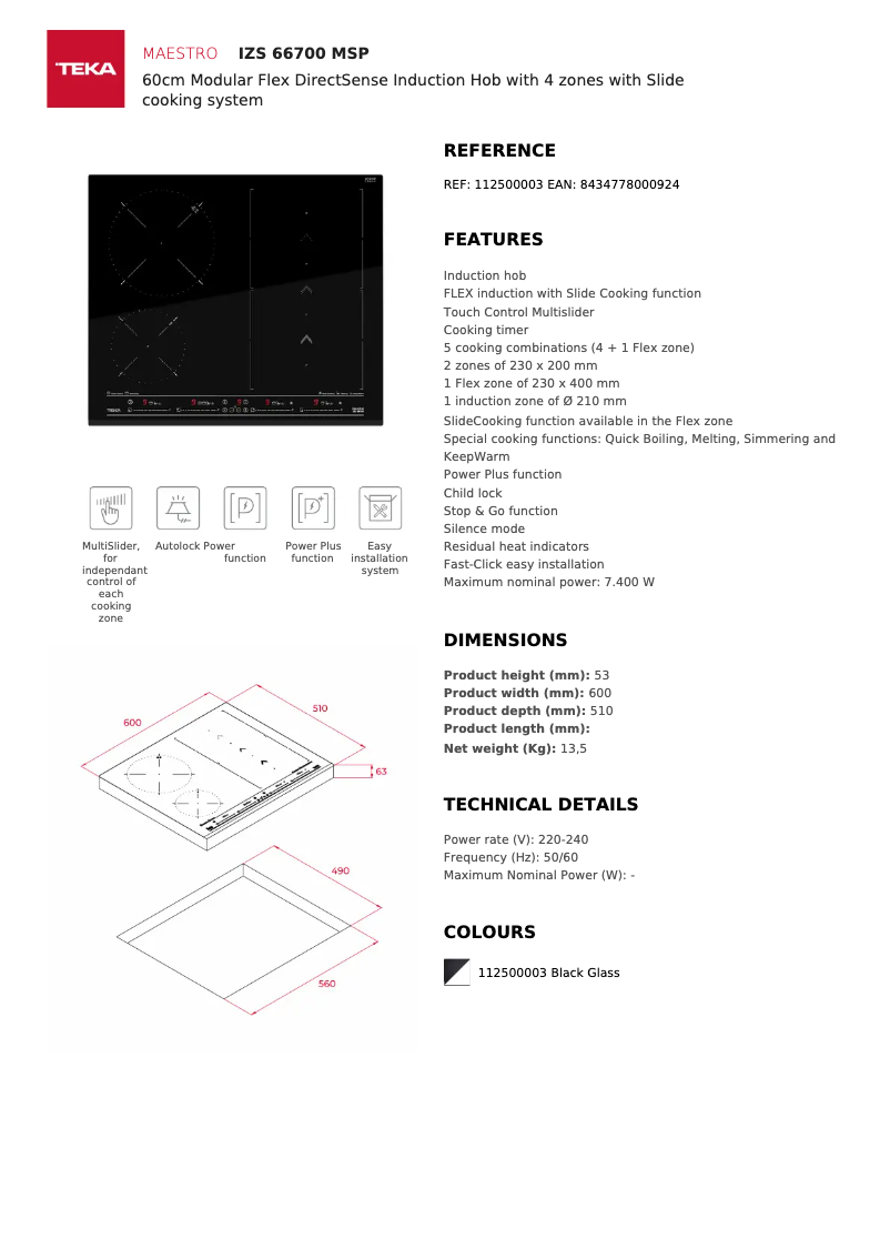 Page n°1 - Fiche technique Teka IZS 66700 MSP
