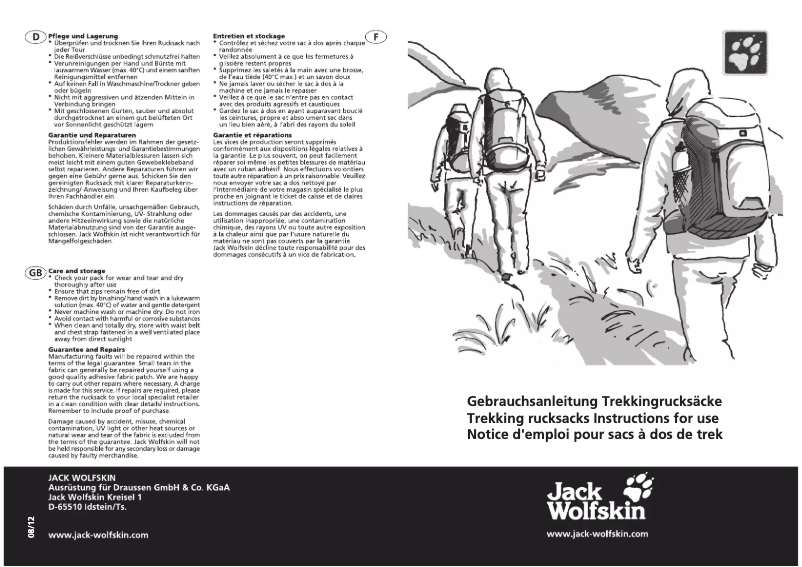 Page n°1 - Manuel utilisateur Jack Wolfskin Track Jack