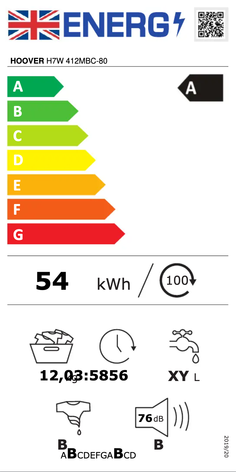 Page 1 de la notice Label énergétique Hoover H7W 412MBC-80
