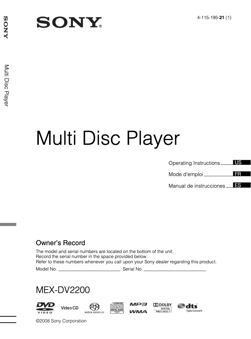 Image de la première page du manuel de l'appareil MEX-DV2200