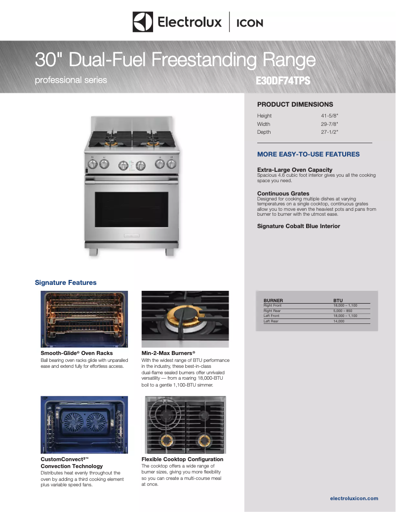 Page n°1 - Fiche technique Electrolux ICON E30DF74TPS