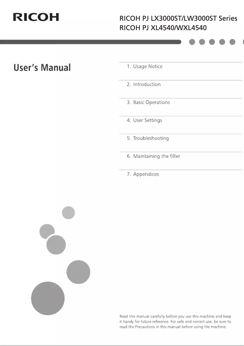Page n°1 - Manuel utilisateur Ricoh PJ WXL4540