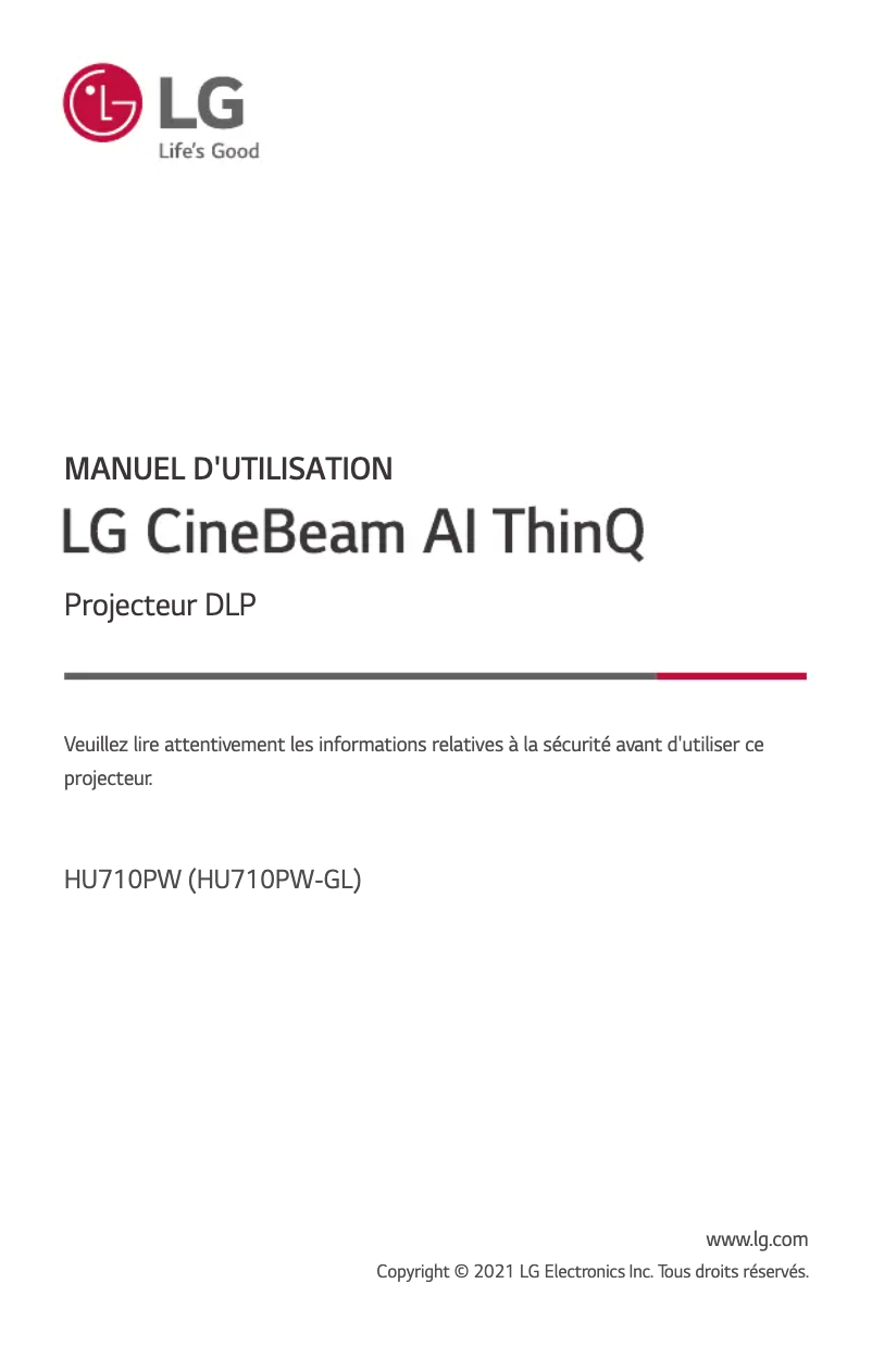 Page 1 de la notice Manuel utilisateur LG CineBeam HU710PW