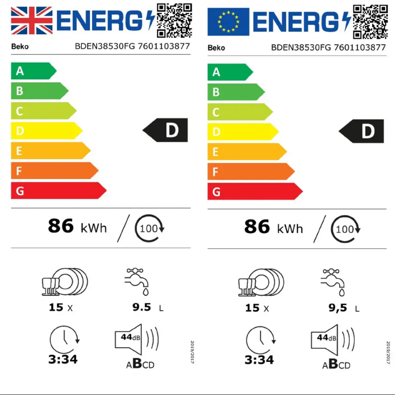 Page n°1 - Label énergétique Beko BDEN38640F
