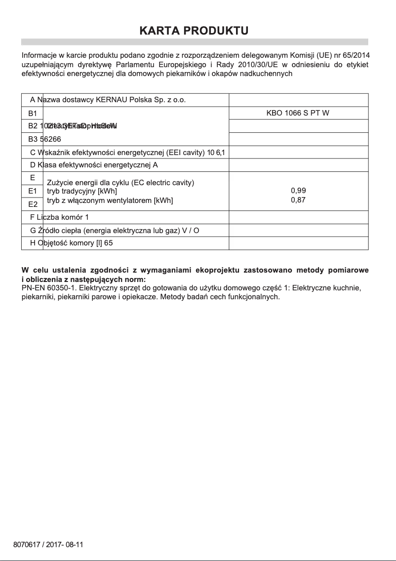 Page n°1 - Label énergétique Kernau KBO 1066 S PT W