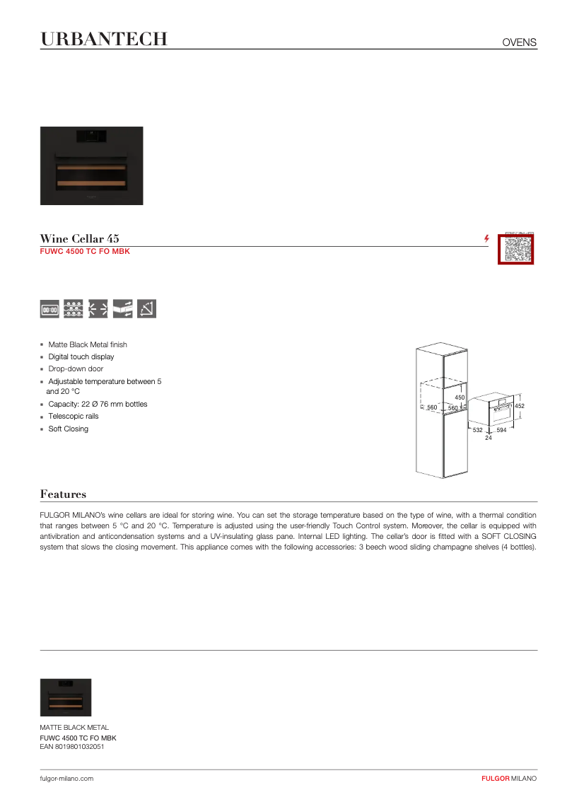 Page n°1 - Fiche technique Fulgor Milano FUWC 4500 TC FO MBK
