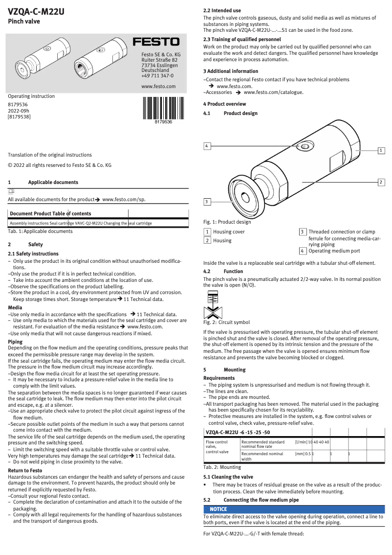 Image de la première page du manuel de l'appareil VZQA-C-M22U-25-S5S5-V4V4E-4