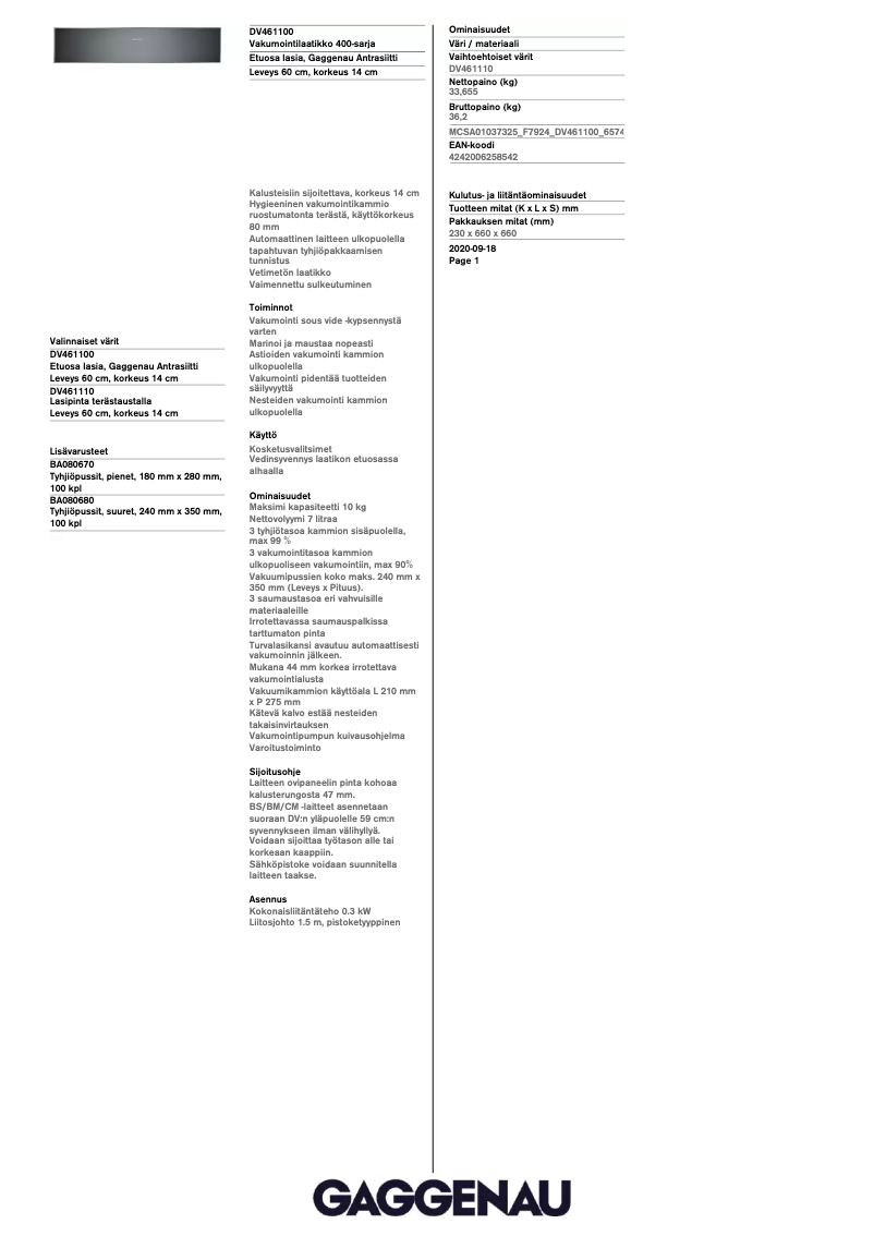 Image de la première page du manuel de l'appareil DV461100