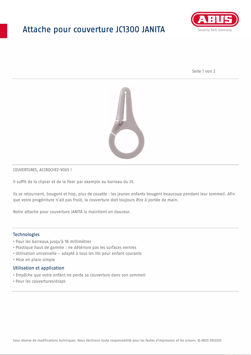 Page n°1 - Fiche technique Abus JC1300