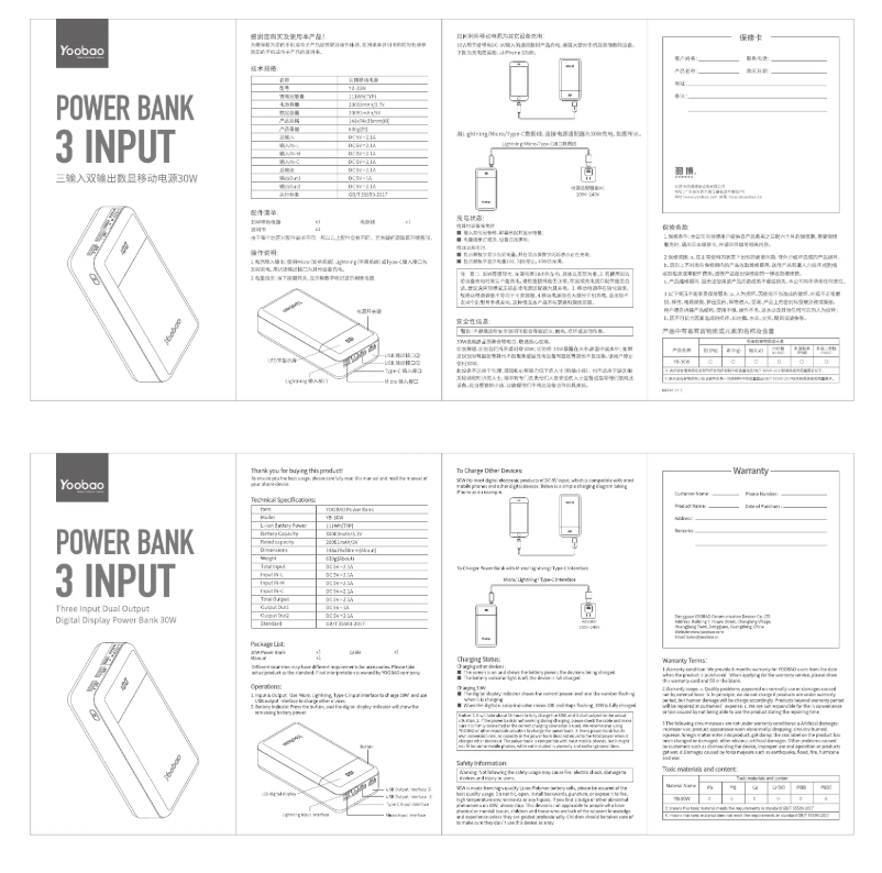 Page n°1 - Manuel utilisateur Yoobao YB-30WW