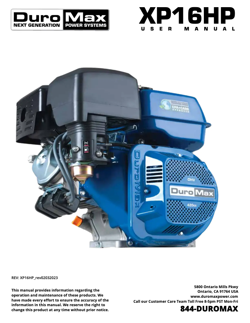 Page 1 de la notice Manuel utilisateur DuroMax XP16HP