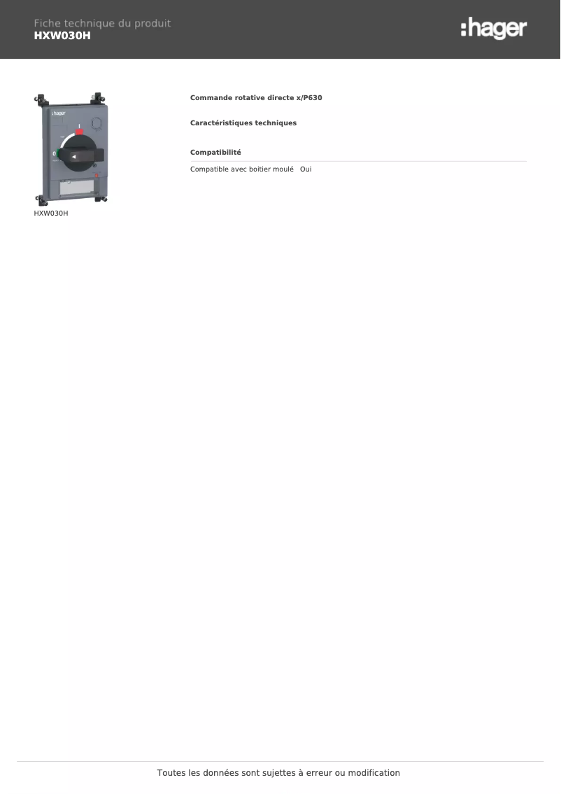 Page n°1 - Fiche technique Hager HXW030H