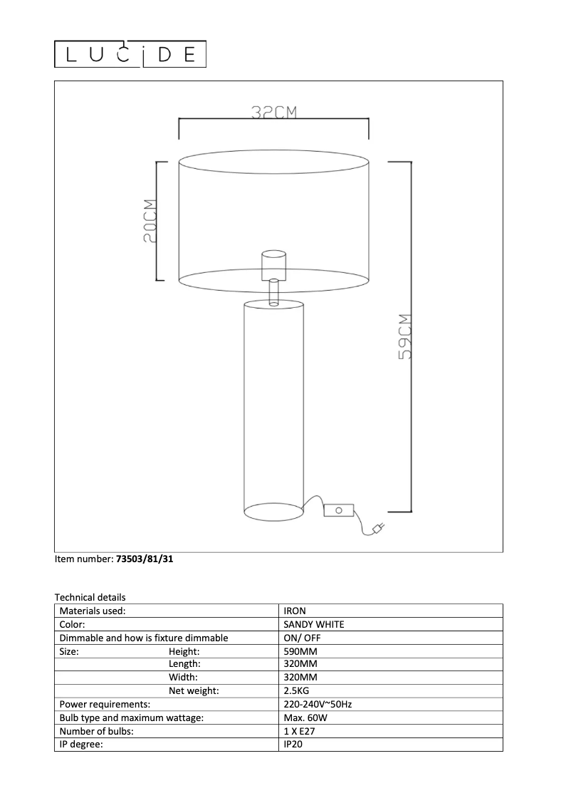 Page 1 de la notice Manuel utilisateur Lucide Yessin 73503/81/31