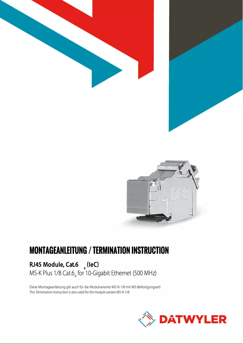 Page 1 de la notice Manuel utilisateur Dätwyler MS-K Plus 1/8 Cat.6A
