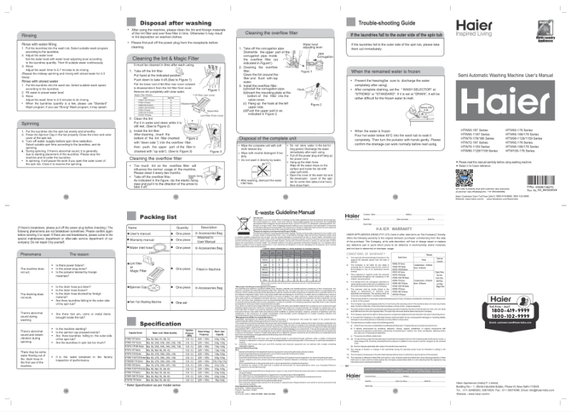 Page 1 de la notice Manuel utilisateur Haier HTW76-1159BT