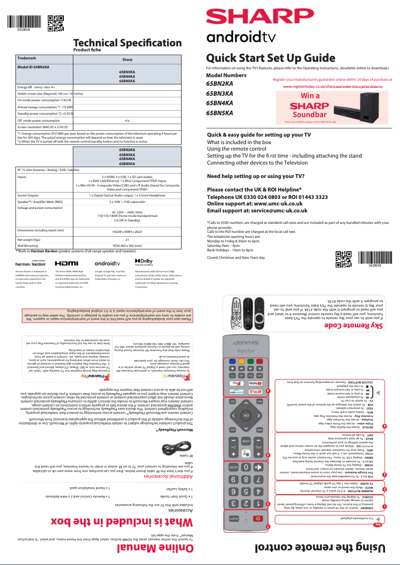 Page 1 de la notice Guide de démarrage rapide Sharp 65BN5KA