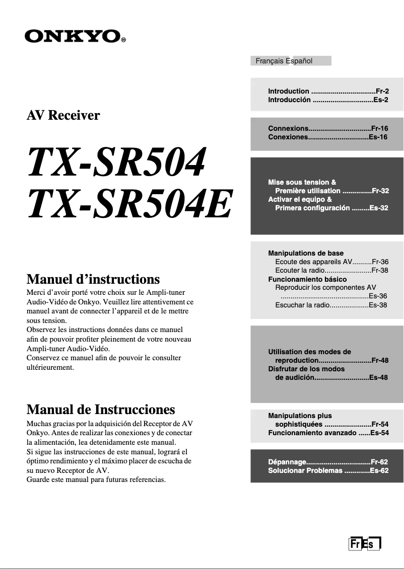 Page 1 de la notice Manuel utilisateur Onkyo TX-SR504E