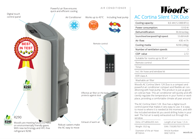 Page 1 de la notice Fiche technique Wood's WAC1201G