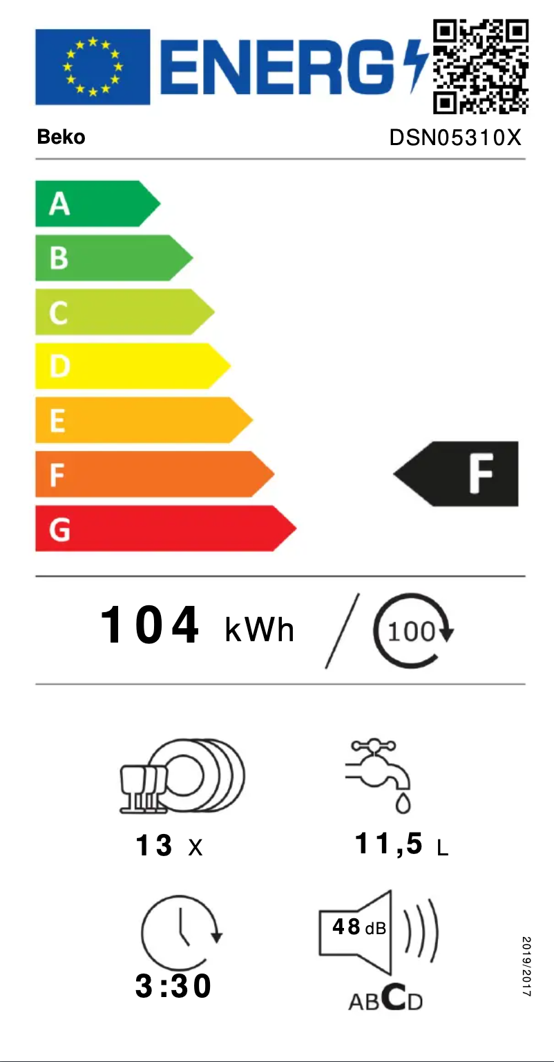 Page n°1 - Label énergétique Beko DSN05310X