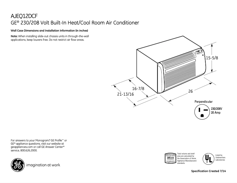 Page n°1 - Fiche technique GE AJEQ12DCF