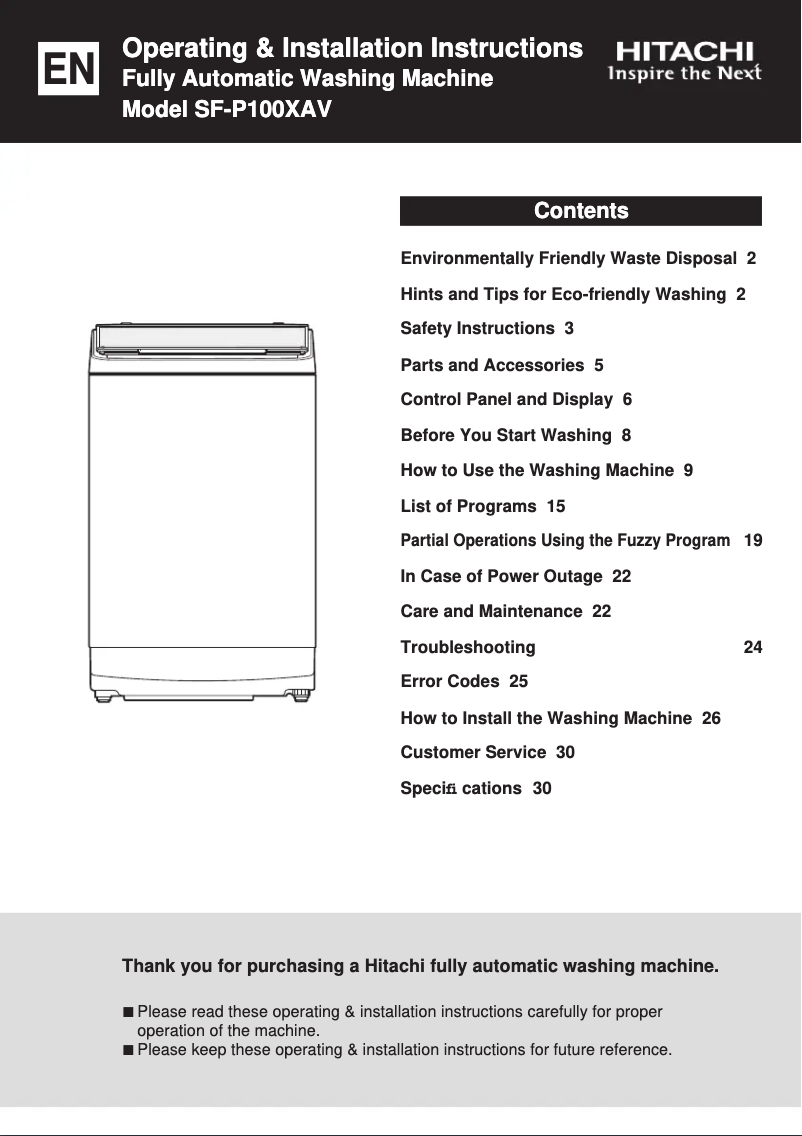 Page 1 de la notice Manuel utilisateur Hitachi SF-P100XAVSL