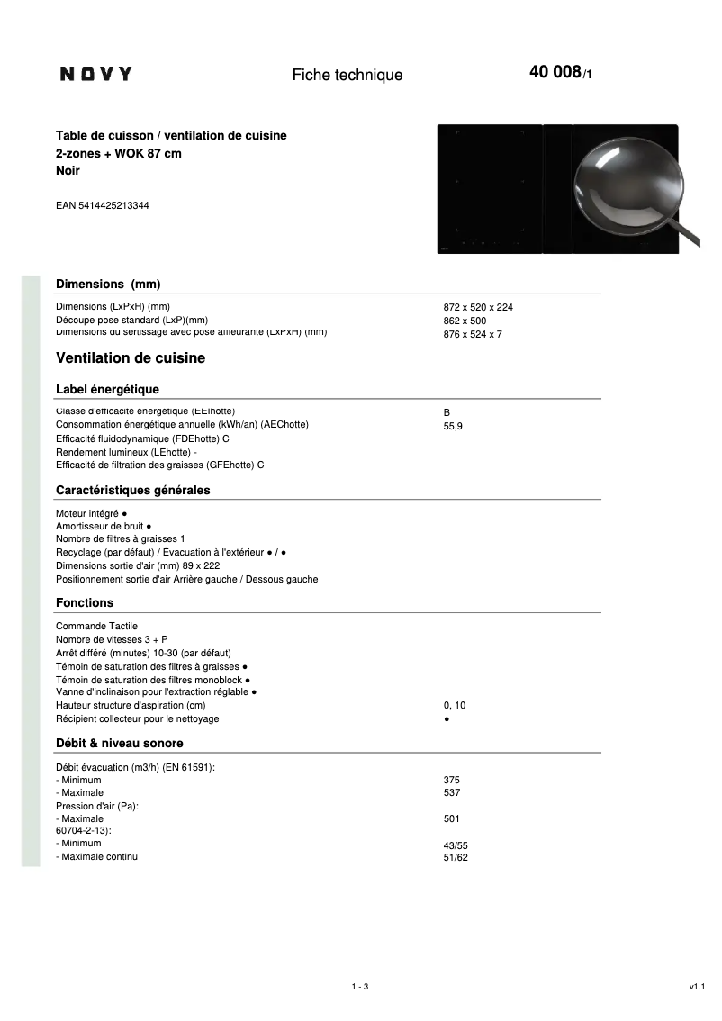 Page 1 de la notice Fiche technique Novy Up Power 40008