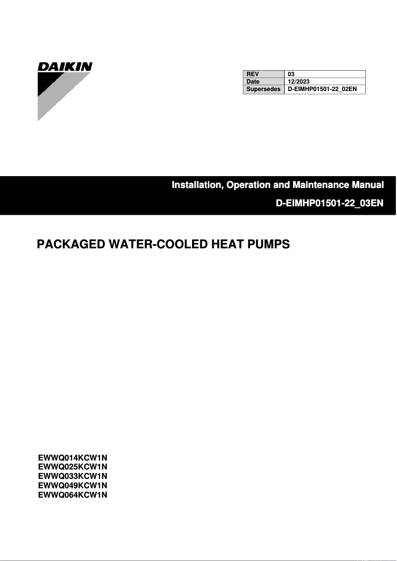 Page 1 de la notice Guide d'installation Daikin EWWQ064KCW1N