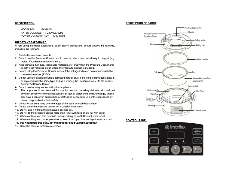 Image de la première page du manuel de l'appareil IPC-900D