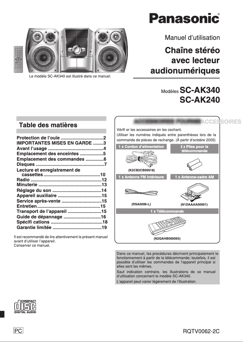 Página 1 del manual Manual de usuario Panasonic SC-AK340