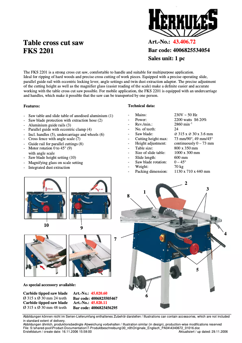 Page 1 de la notice Manuel utilisateur Herkules FKS 2201