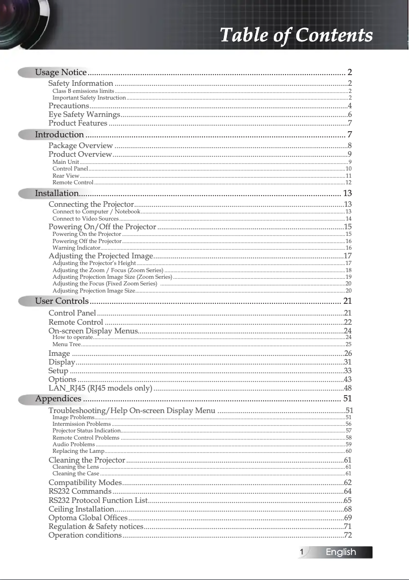 Page n°1 - Manuel utilisateur Optoma EX532