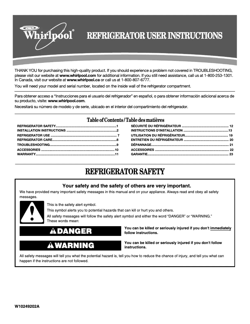 Page 1 de la notice Manuel utilisateur Whirlpool W1TXEMMWS