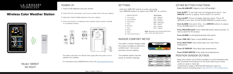 Page n°1 - Guide de démarrage rapide La Crosse Technology S88907
