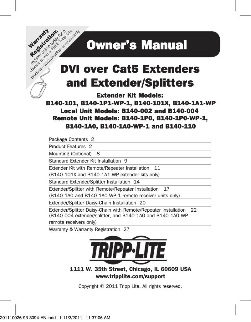 Page 1 de la notice Manuel utilisateur Tripp Lite B140-1P1-WP-1