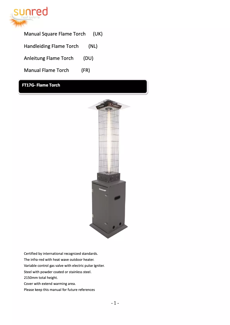 Page n°1 - Manuel utilisateur SunRed Atria