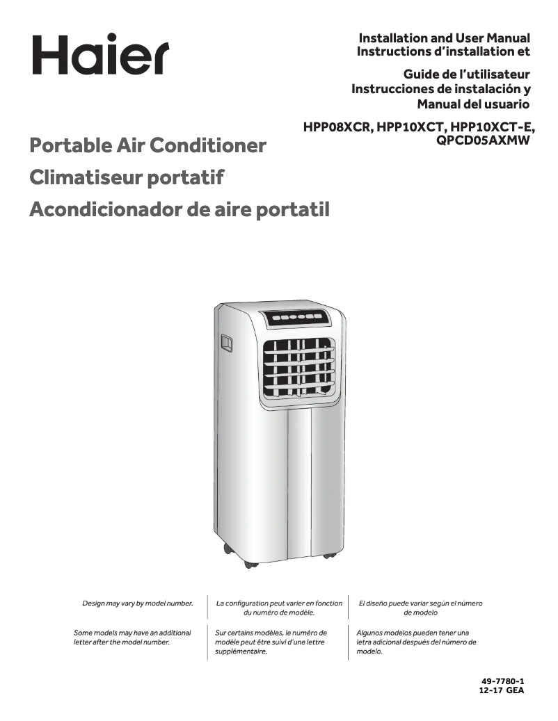 Page 1 de la notice Manuel utilisateur Haier HPP08XCR