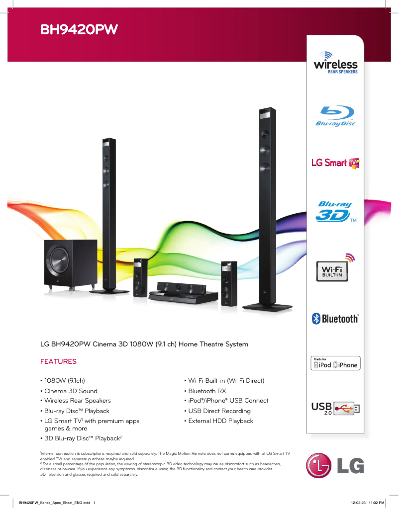 Página 1 del manual Ficha técnica LG BH9420PW