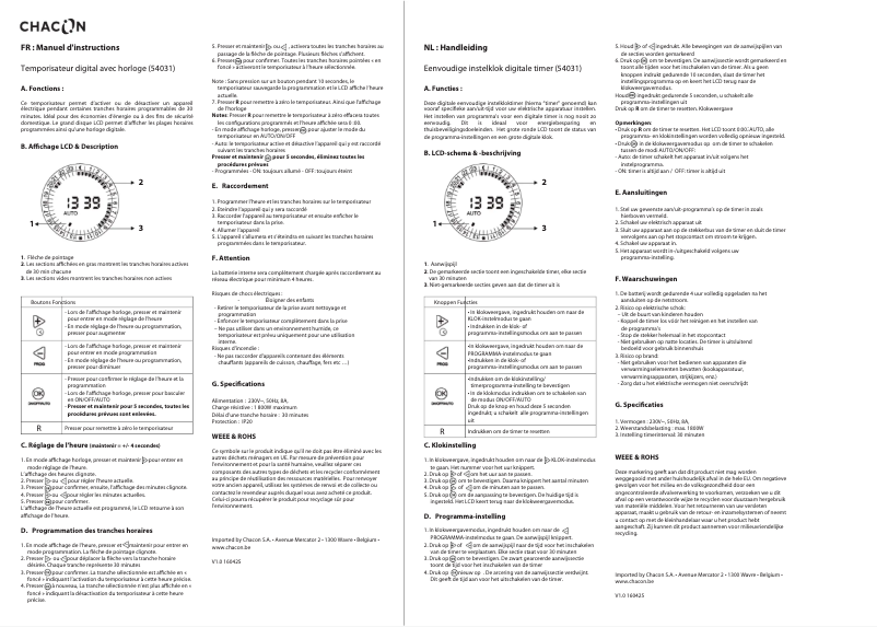 Page 1 de la notice Manuel utilisateur Chacon 54031