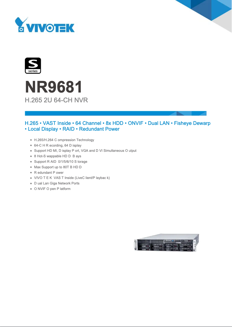 Page 1 de la notice Fiche technique Vivotek NR9681-v2