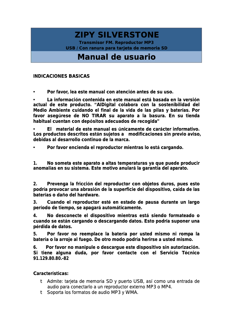 Page n°1 - Manuel utilisateur Zipy Silverstone