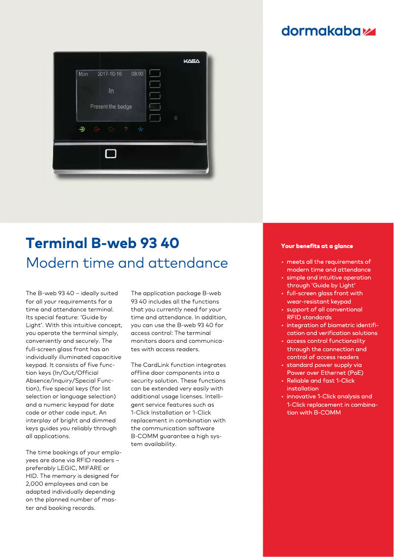 Page 1 de la notice Manuel utilisateur Dormakaba B-web 93 40