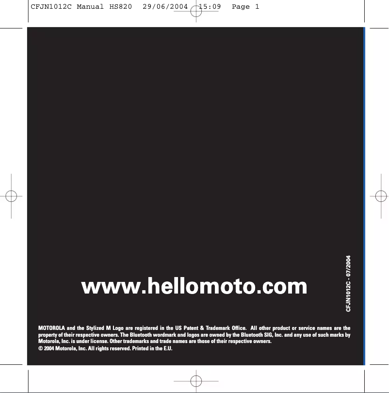 Image de la première page du manuel de l'appareil HS820