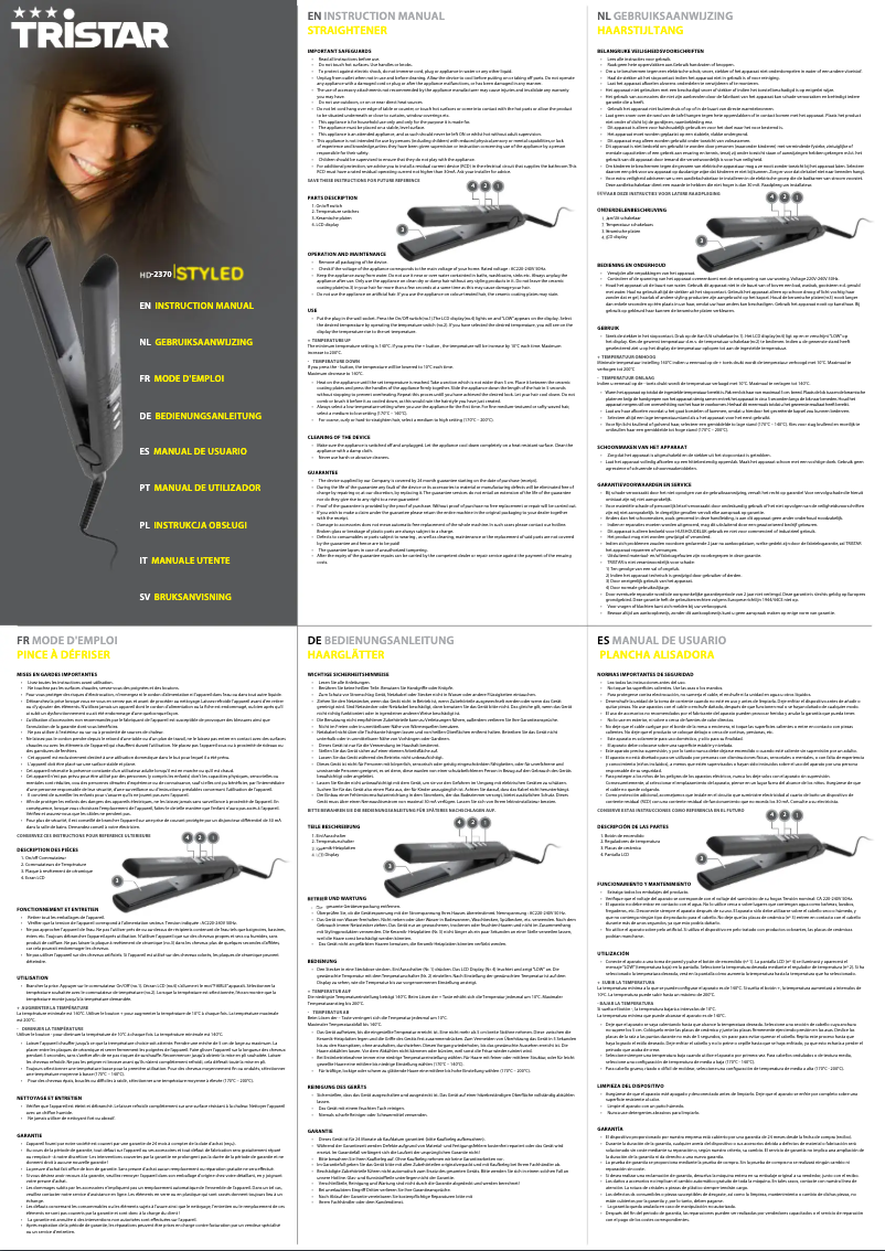 Page 1 de la notice Manuel utilisateur TriStar HD-2370