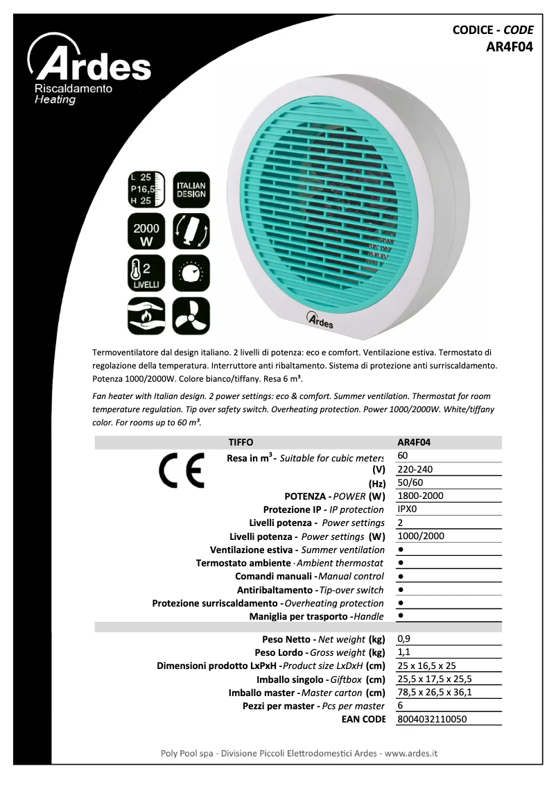 Page 1 de la notice Fiche technique Ardes AR4F04