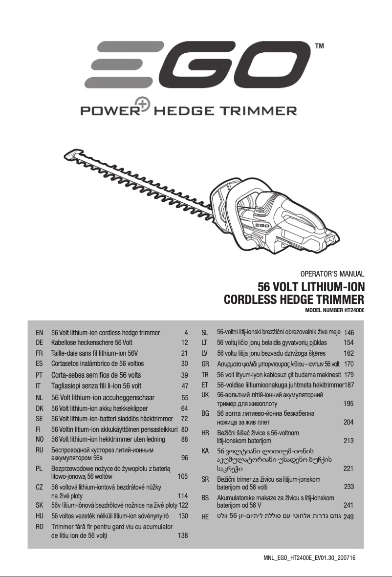 Page 1 de la notice Manuel utilisateur EGO HT2400E