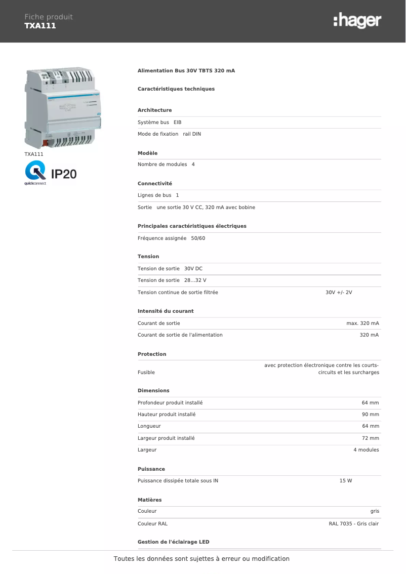 Image de la première page du manuel de l'appareil TXA111