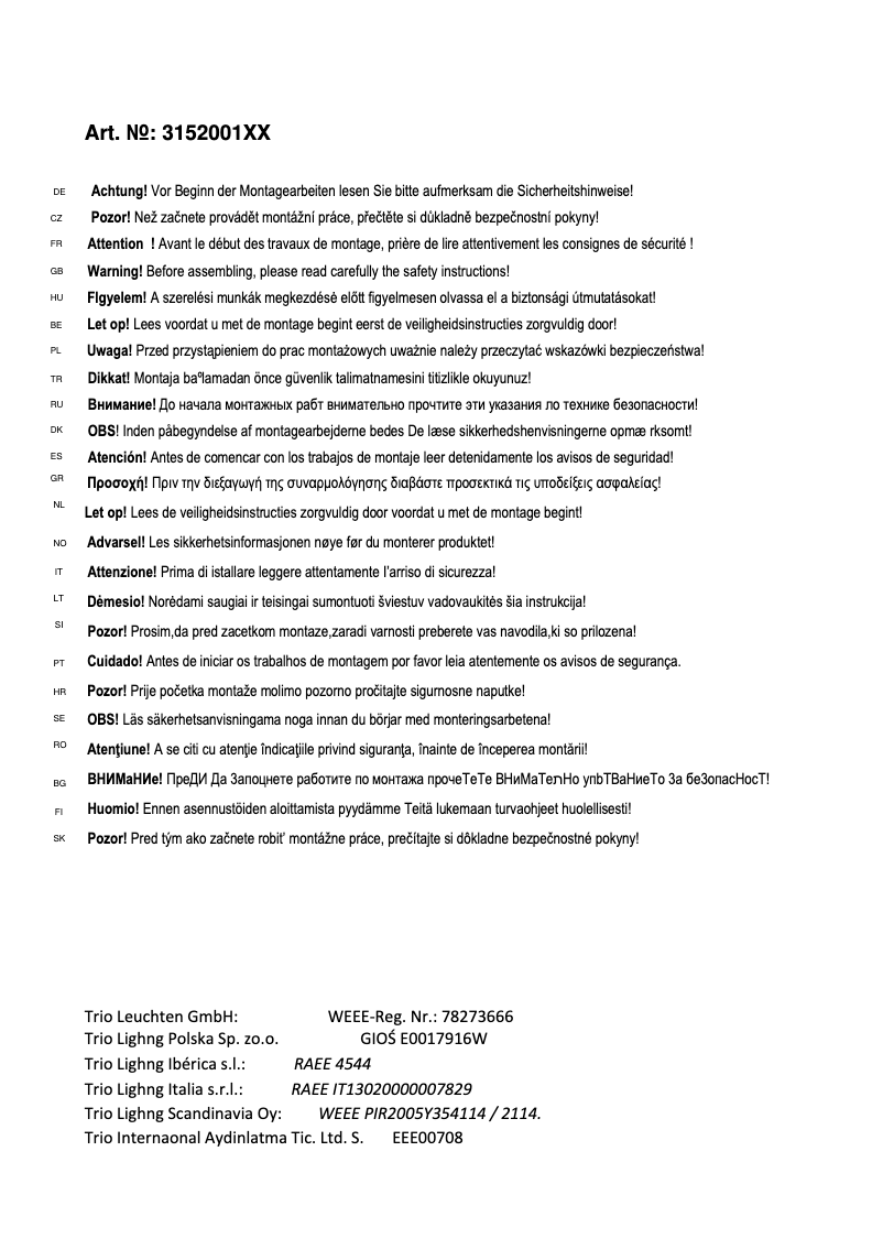 Page n°1 - Manuel utilisateur Trio Lighting Ontario 315200131